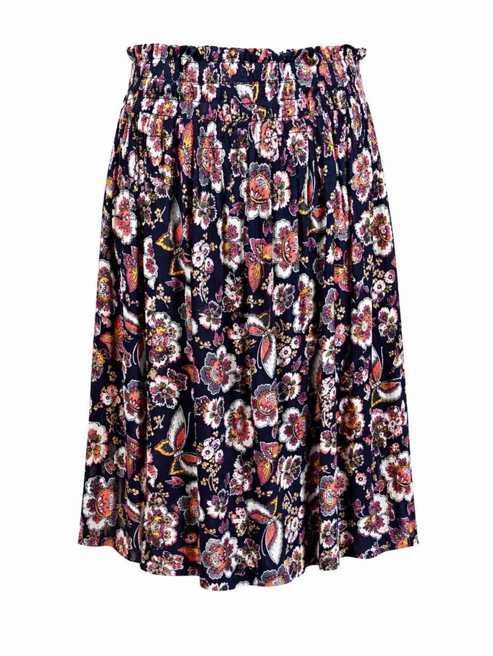 LOFT Outlet Floral Skirt Size Large Smocked Waist Boho Butterfly Flowy Feminine